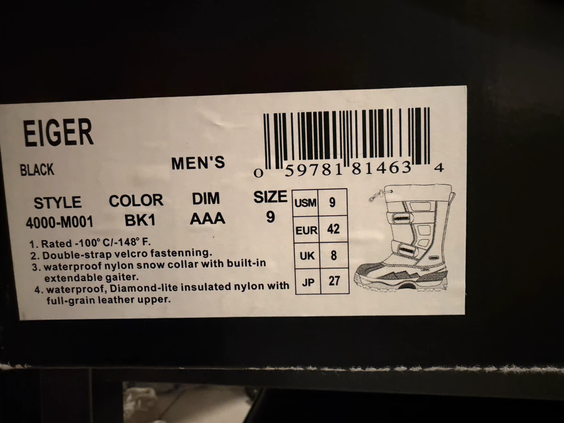 Baffin Eiger Black Men's Winter Boots Size 9 - photo 4