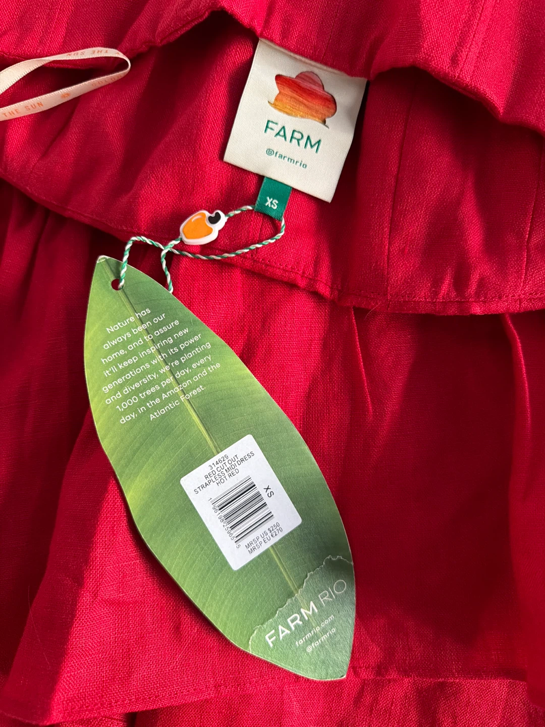 Red Strapless Linen Ruffle Dress | Farm Rio - photo 2