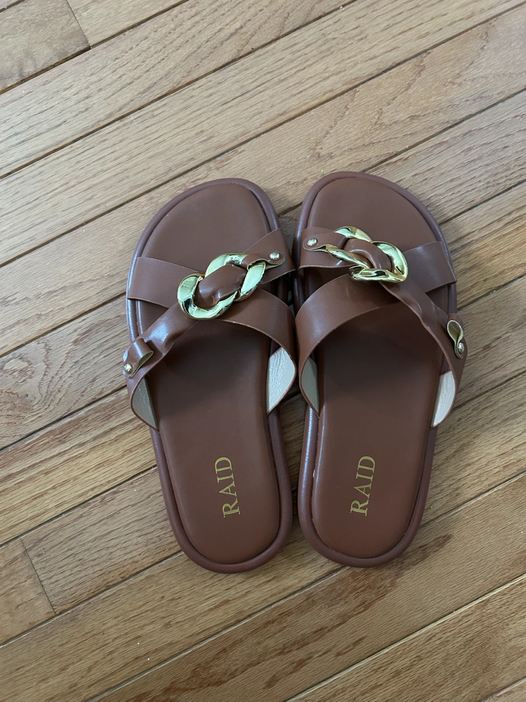 RAID Brown Sandals with Gold Chain Detail