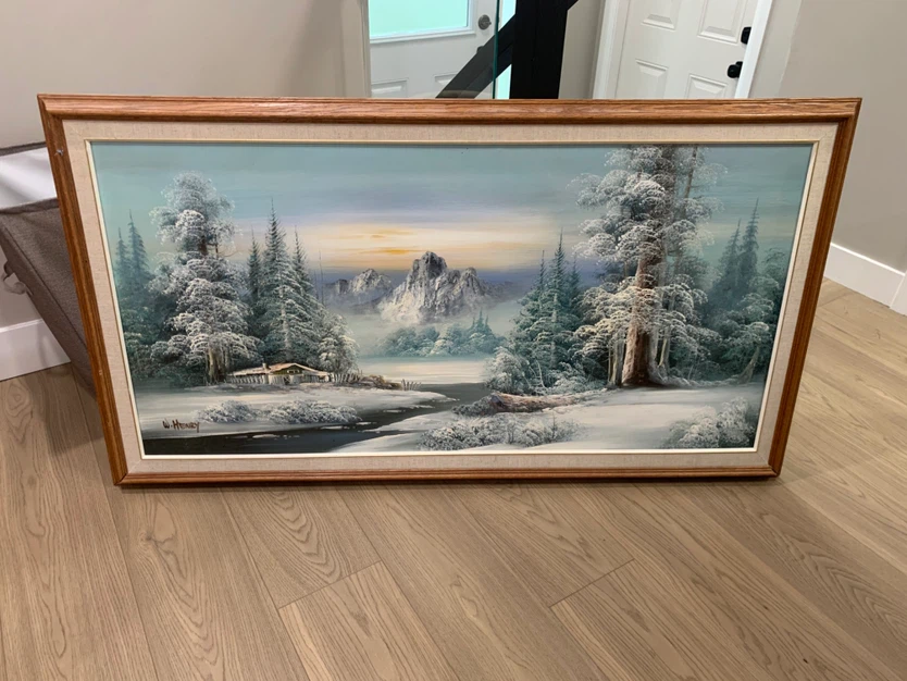 🏔️ 53” Large Framed Landscape Oil Painting – Signed