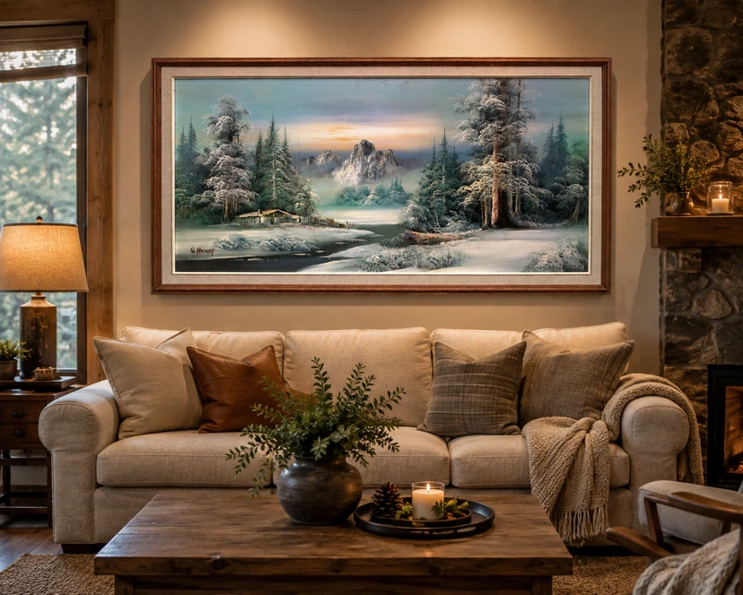 🏔️ 53” Large Framed Landscape Oil Painting – Signed - photo 5