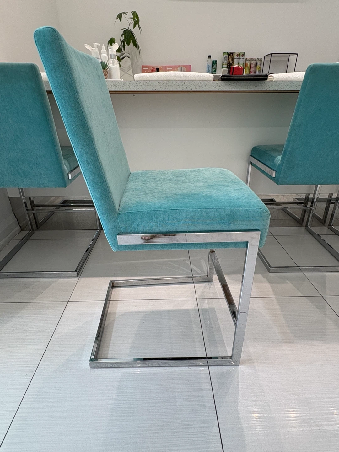 Teal Upholstered Dining Chair with Chrome Base - photo 3