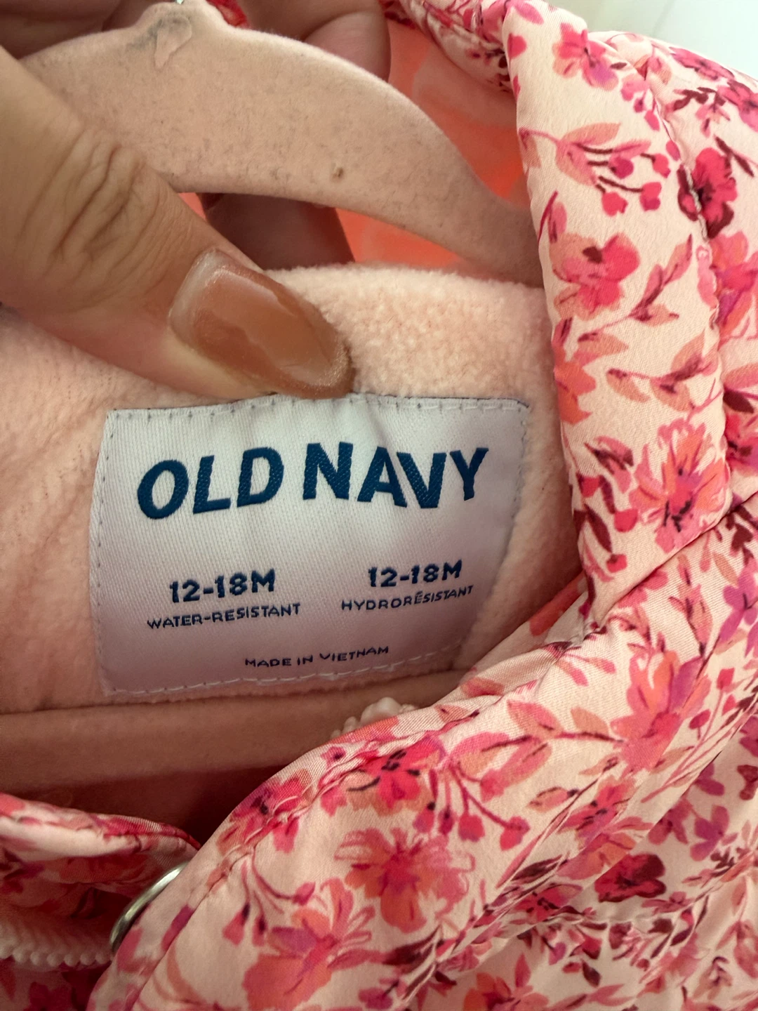 Old Navy Puffer Jacket Floral Pink Size 12-18M - photo 3
