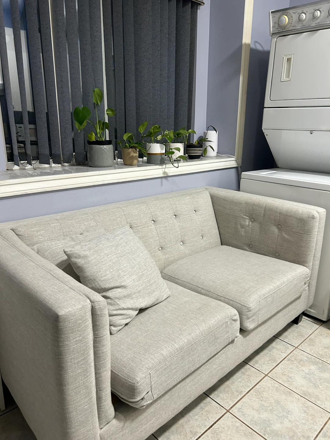 Light Grey Tufted Loveseat Sofa