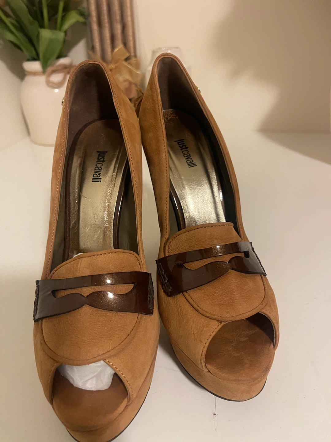 Just Cavalli Brown Suede Peep Toe Heels Size 37 - photo 2