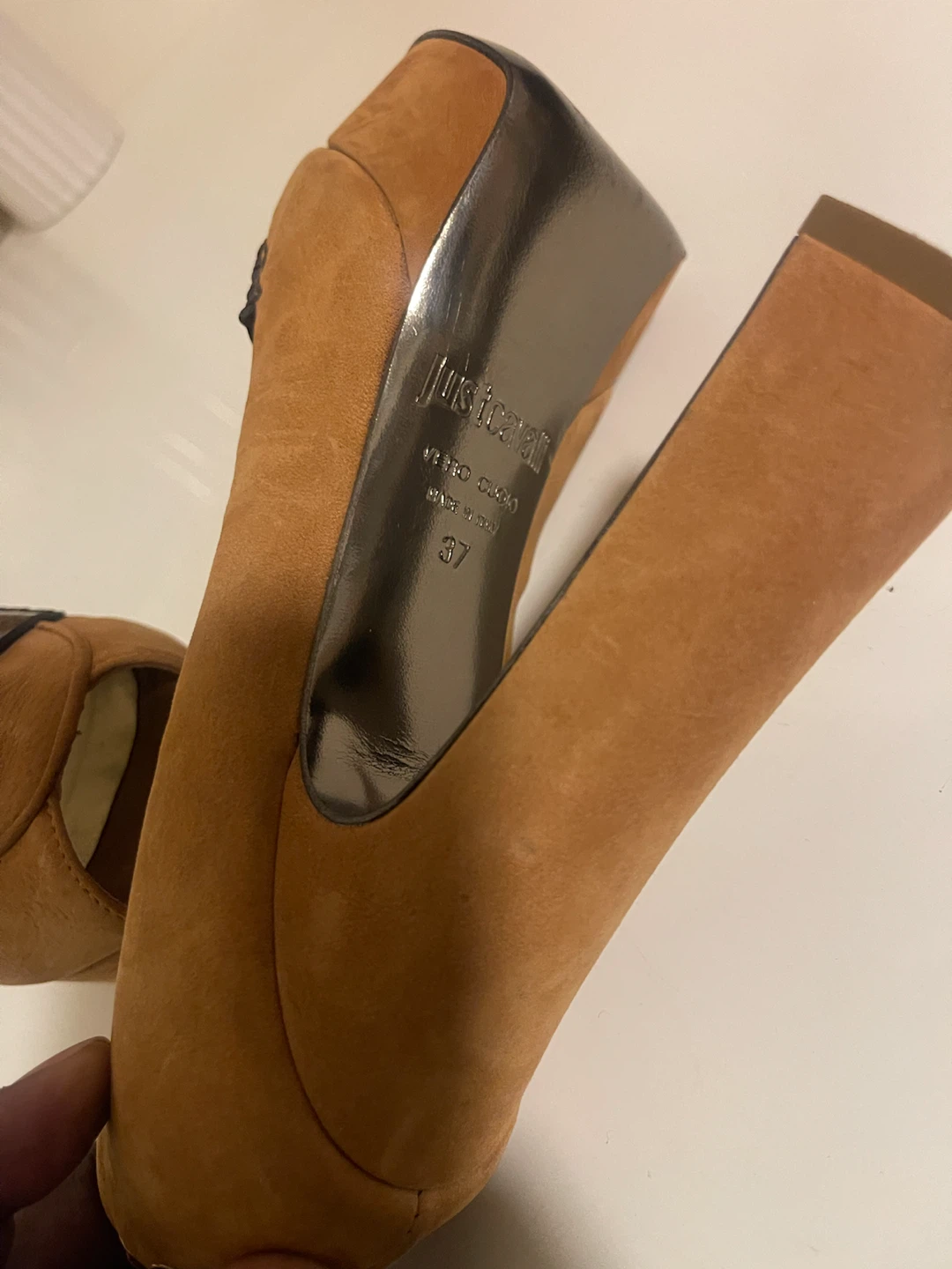 Just Cavalli Brown Suede Peep Toe Heels Size 37 - photo 4