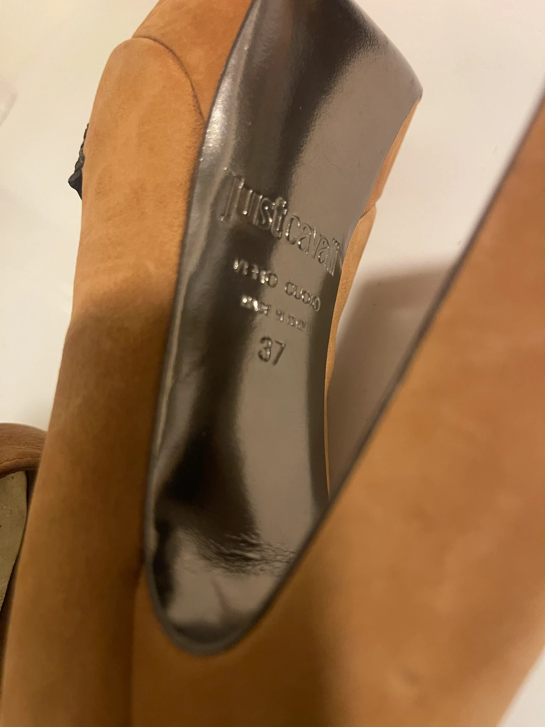 Just Cavalli Brown Suede Peep Toe Heels Size 37 - photo 5