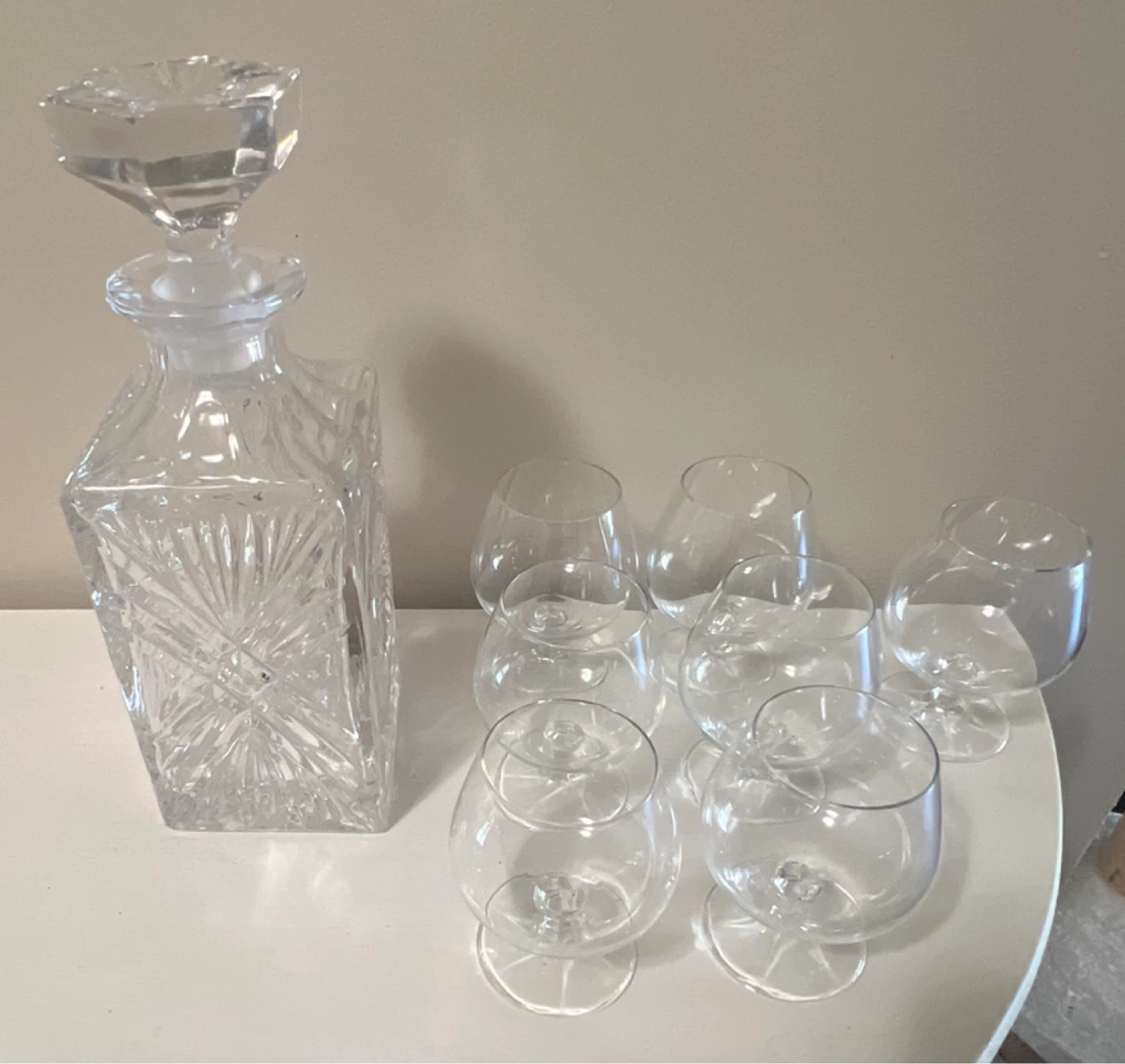 Crystal Decanter and 6 Brandy Glasses Lot