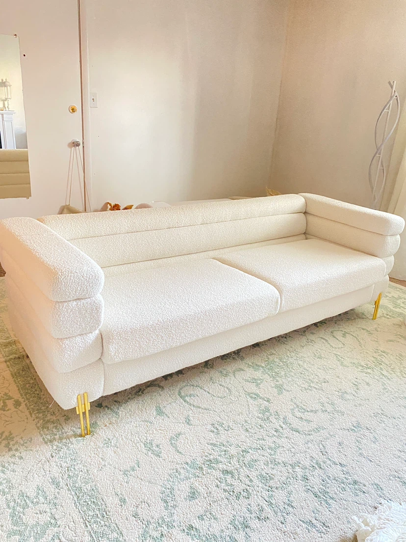 White Boucle Sofa with Two Ottomans - photo 5