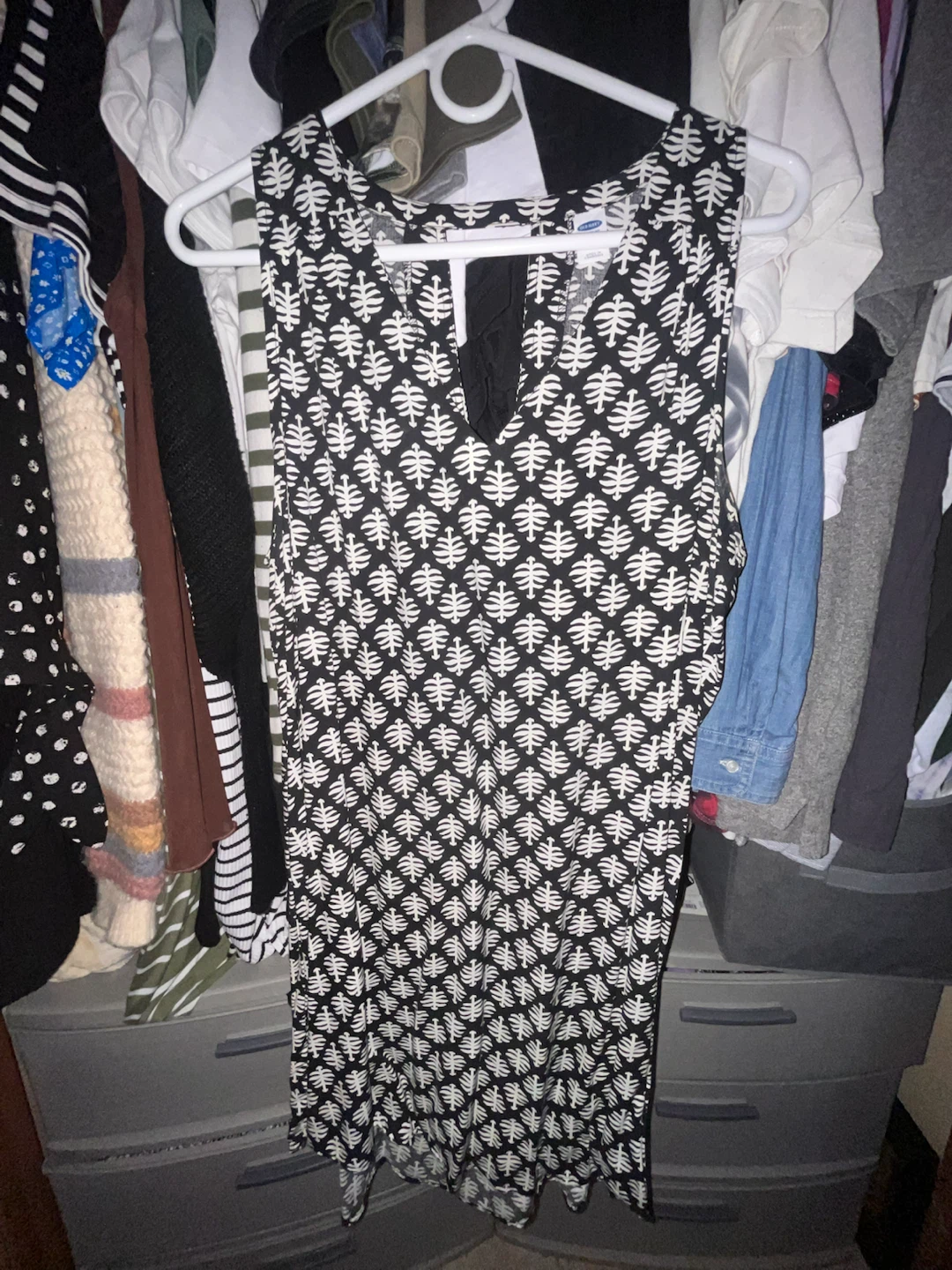 Old Navy Black & White Patterned Sleeveless Dress Size L