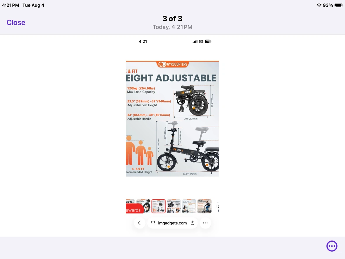 GyroCopter Electric Folding Bike - Eight Adjustable