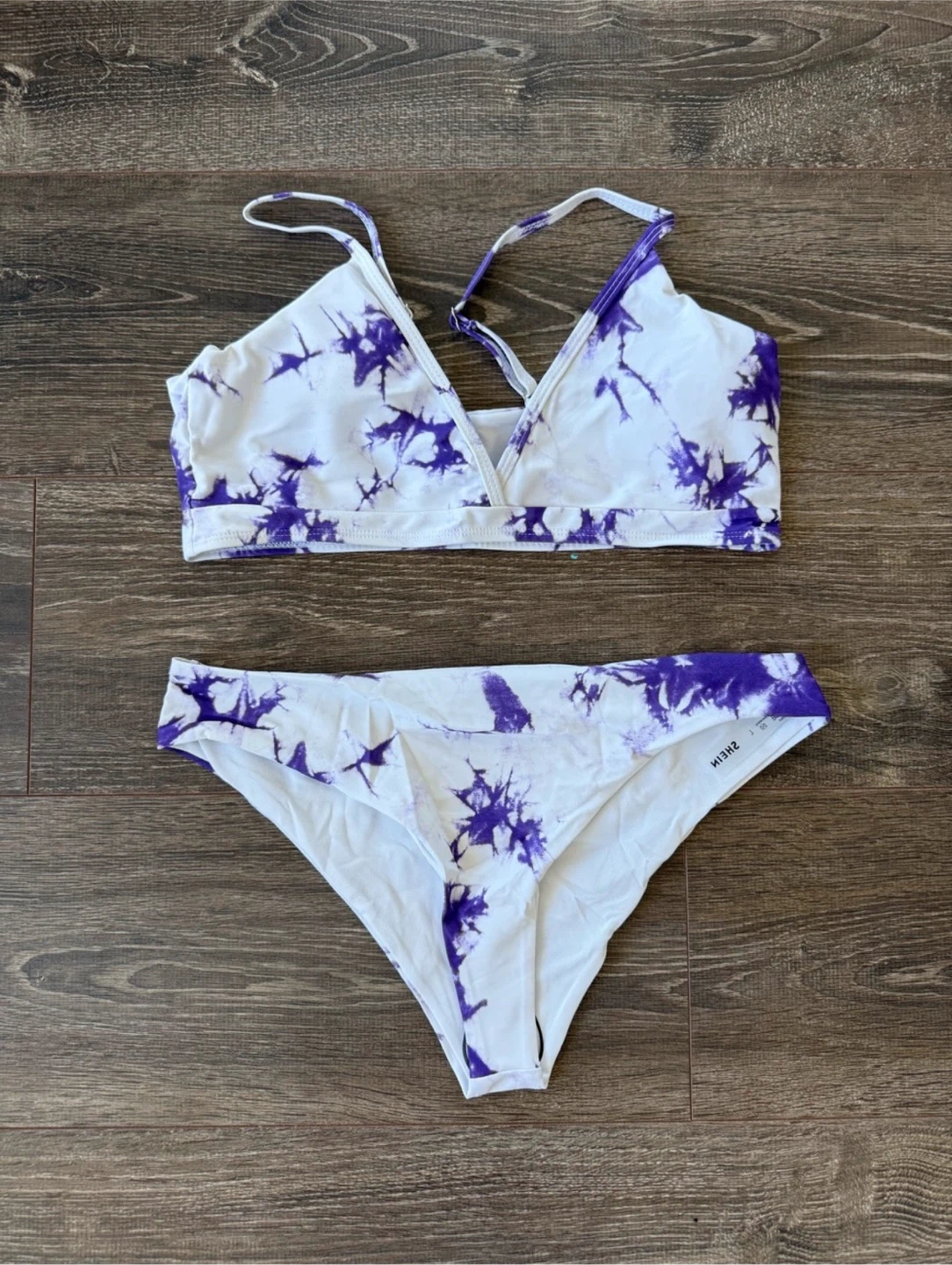 New White & Purple Tie-Dye Bikini Set size large