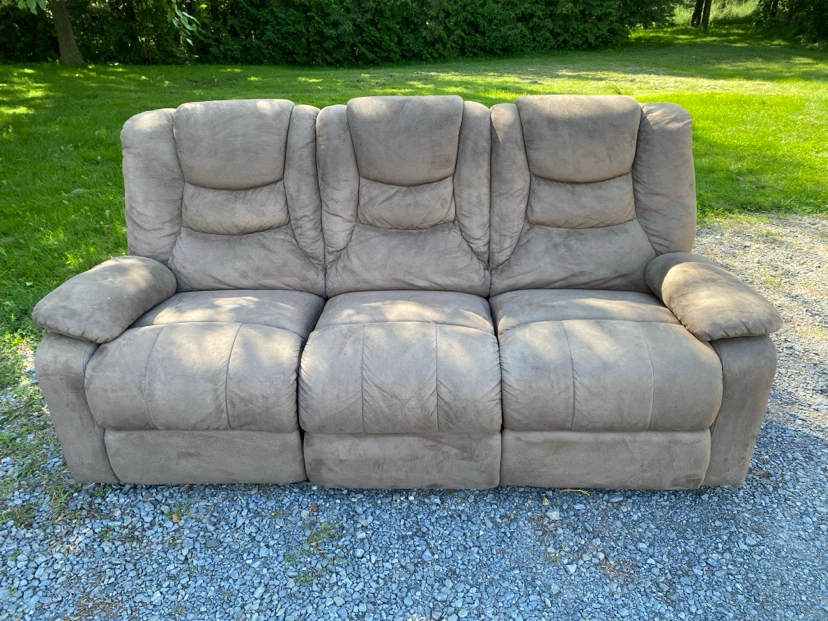 3 Seater Reclining Sofa in Taupe Microfiber (CAN DELIVER)