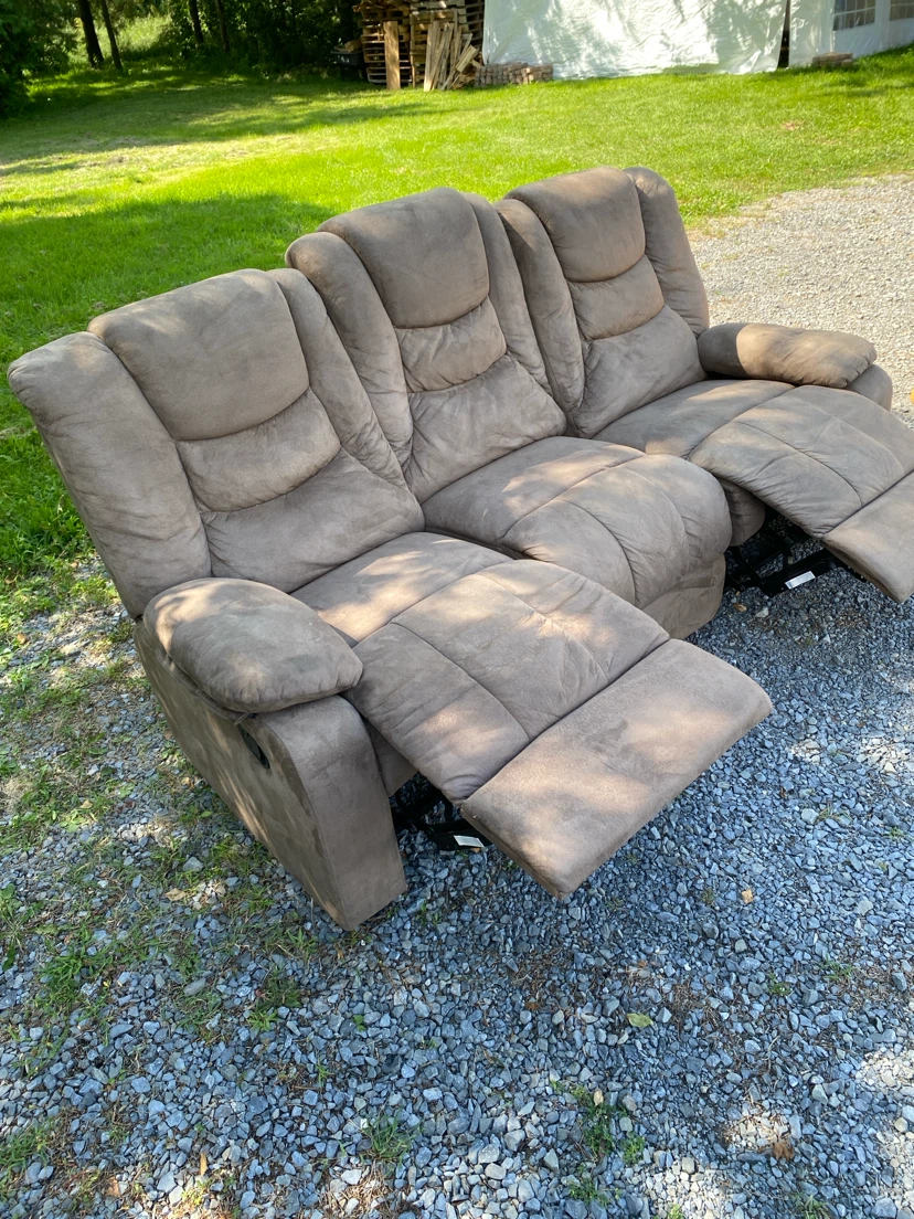 3 Seater Reclining Sofa in Taupe Microfiber (CAN DELIVER) - photo 3