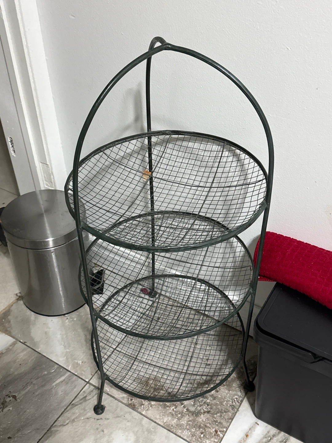 Green Wire 3-Tier Rolling Fruit Basket