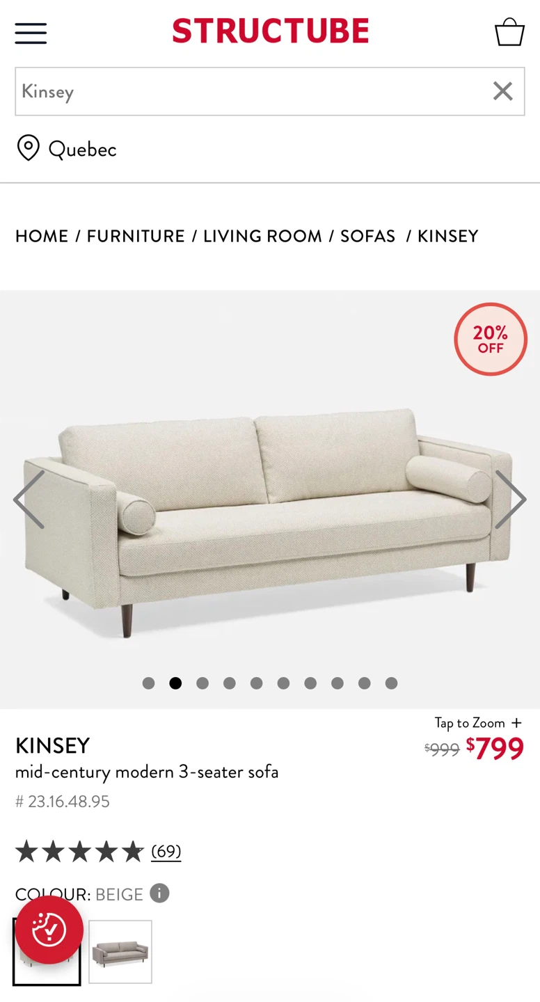 Structube Kinsey Mid-Century Modern 3-Seater Sofa - photo 2