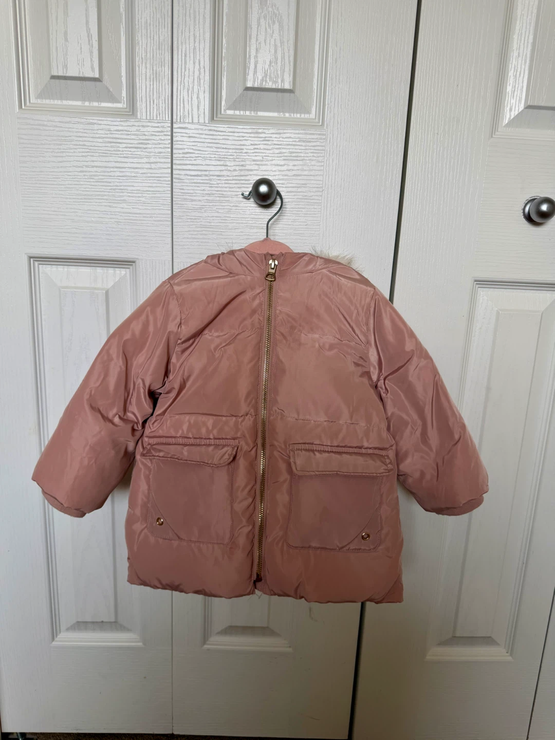 Zara Pink Puffer Jacket with Faux Fur Hood - 12-18 Months