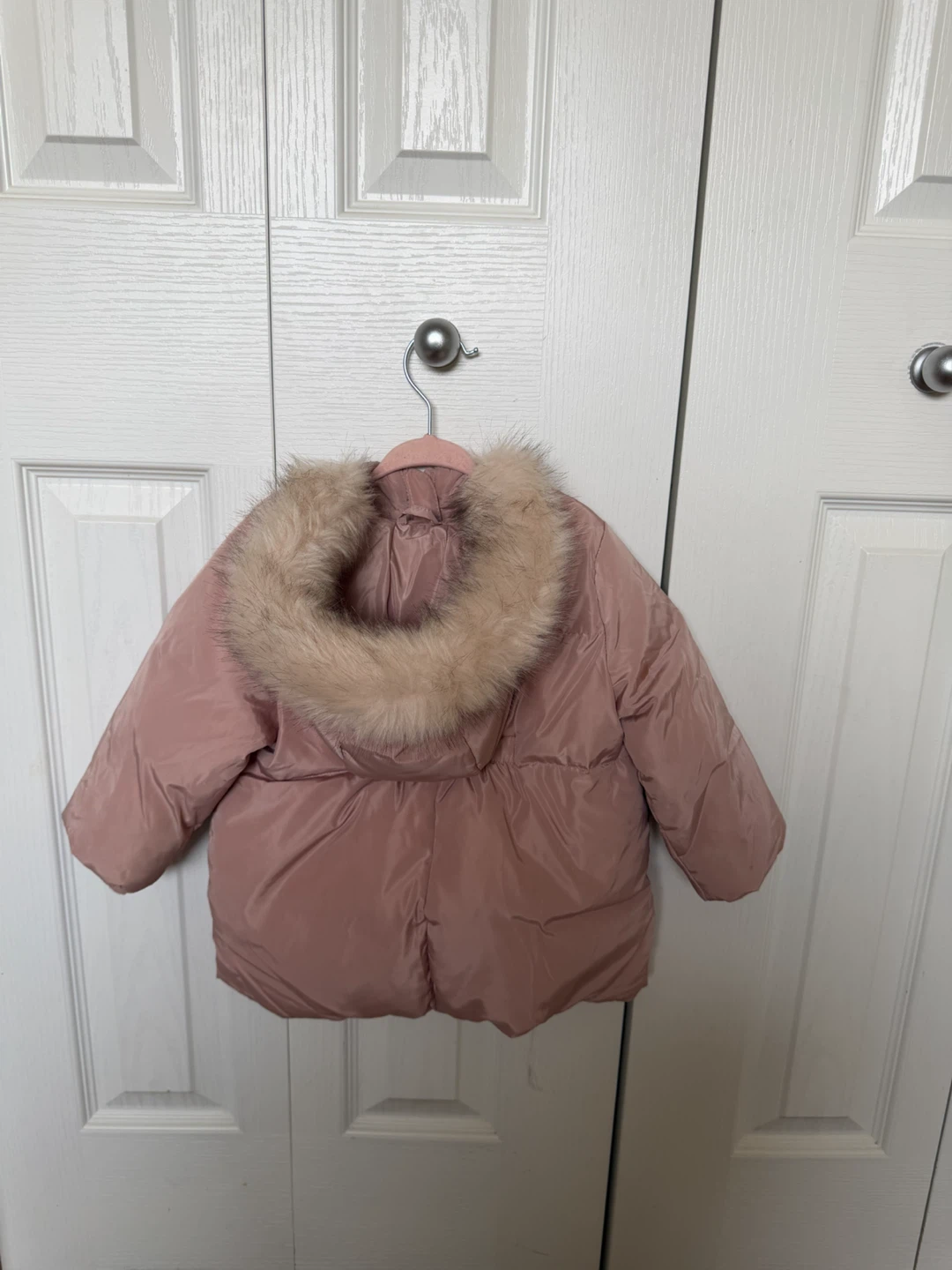 Zara Pink Puffer Jacket with Faux Fur Hood - 12-18 Months - photo 2