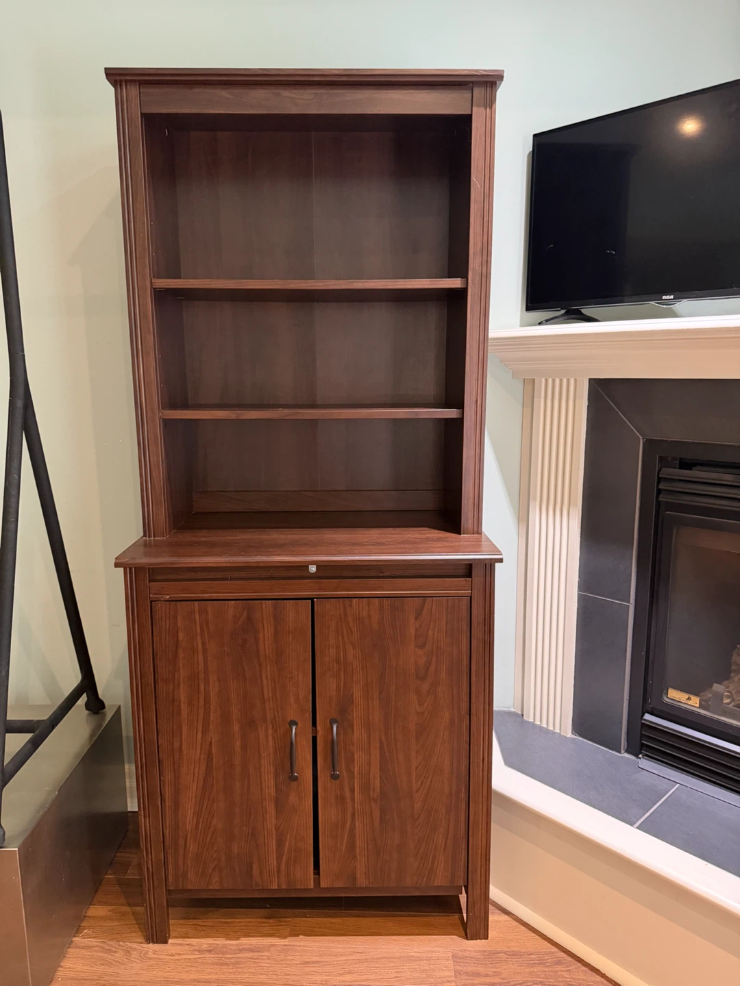 Dark Wood Bookcase with Cabinet