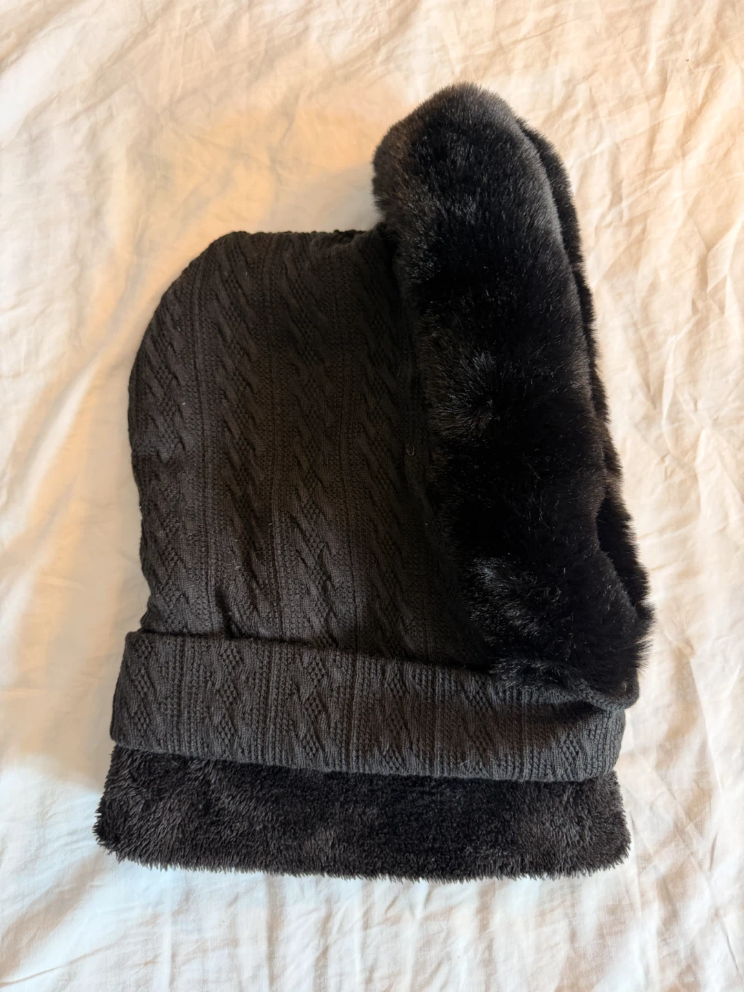 Black Faux Fur Hooded Cowl Neck Warmer - photo 3