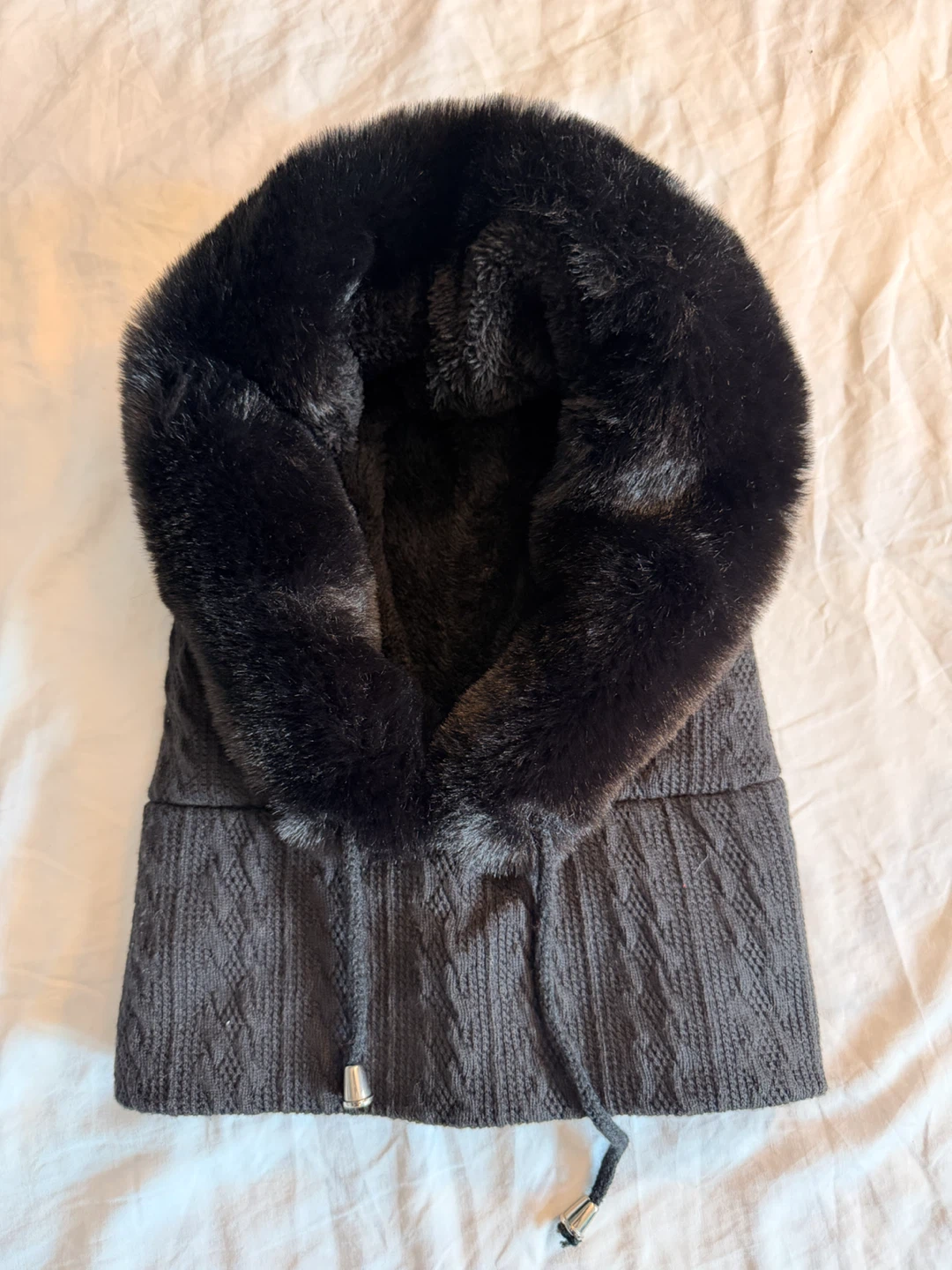 Black Faux Fur Hooded Cowl Neck Warmer - photo 2