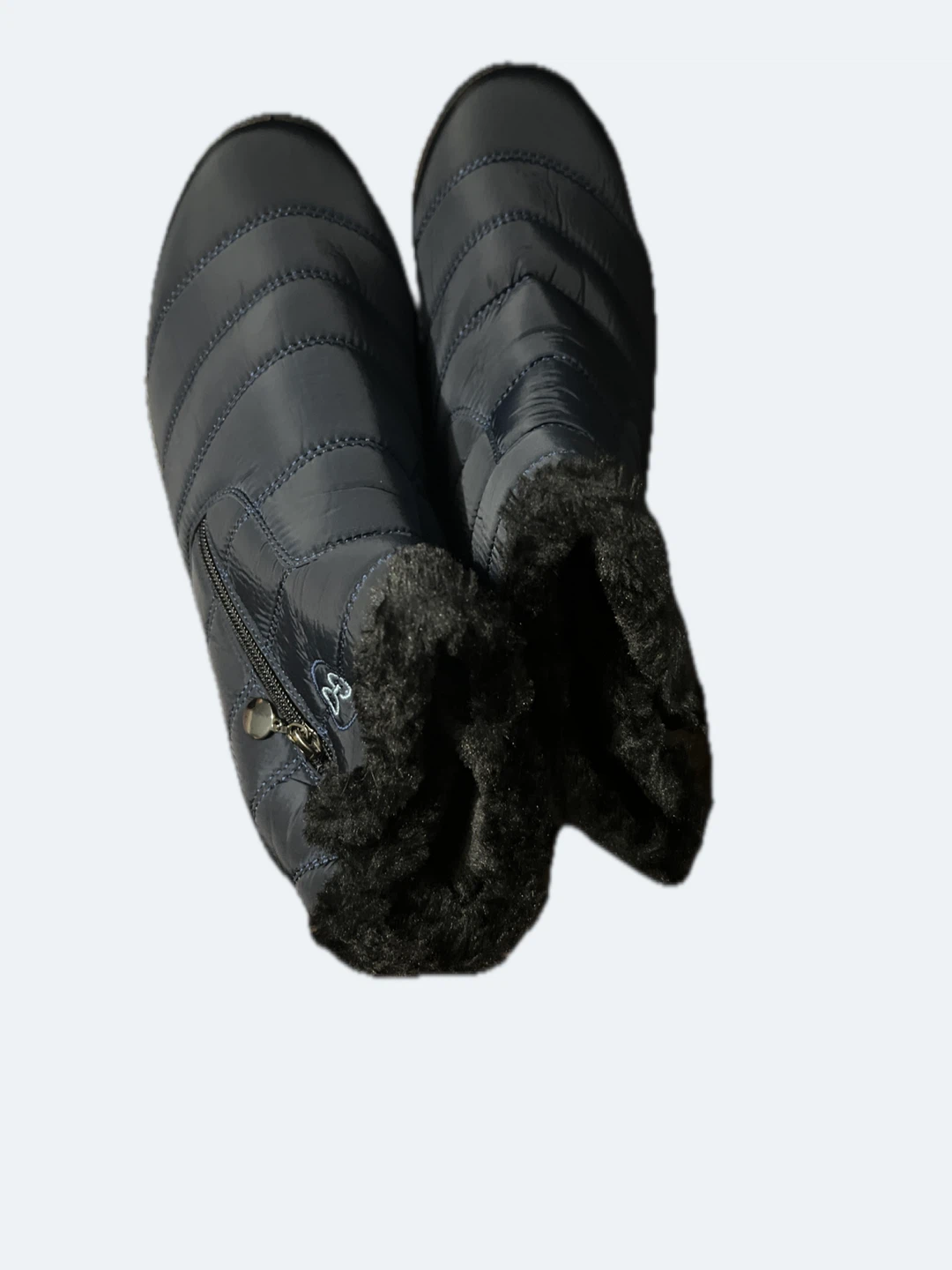Navy Blue Puffer Boots with Faux Fur Lining