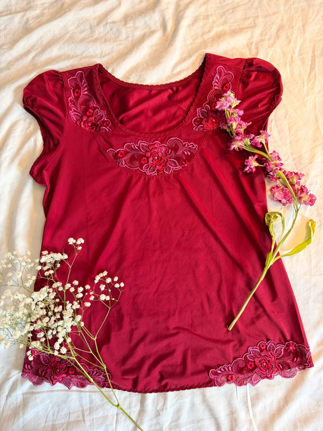 Women's Red Lace Trimmed Top
