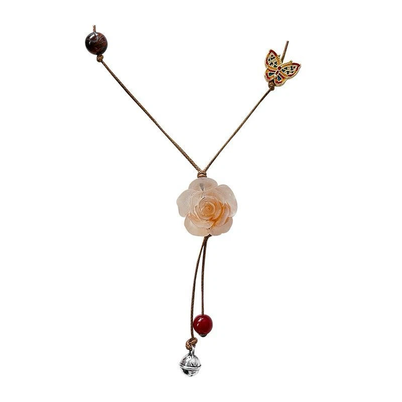 Beaded Necklace with Rose and Butterfly Pendant - photo 2