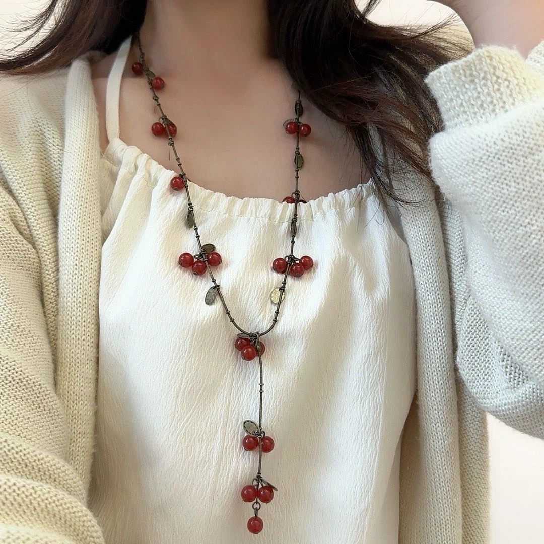 Long Cherry Beaded Necklace - photo 4