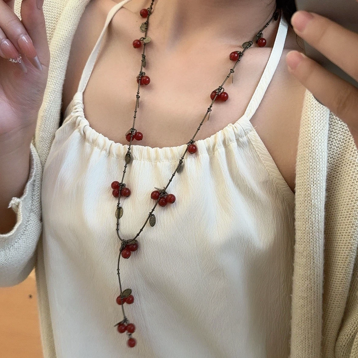 Long Cherry Beaded Necklace - photo 5