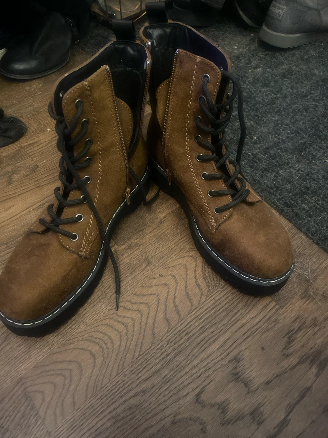 Brown Suede Combat Boots with Black Laces