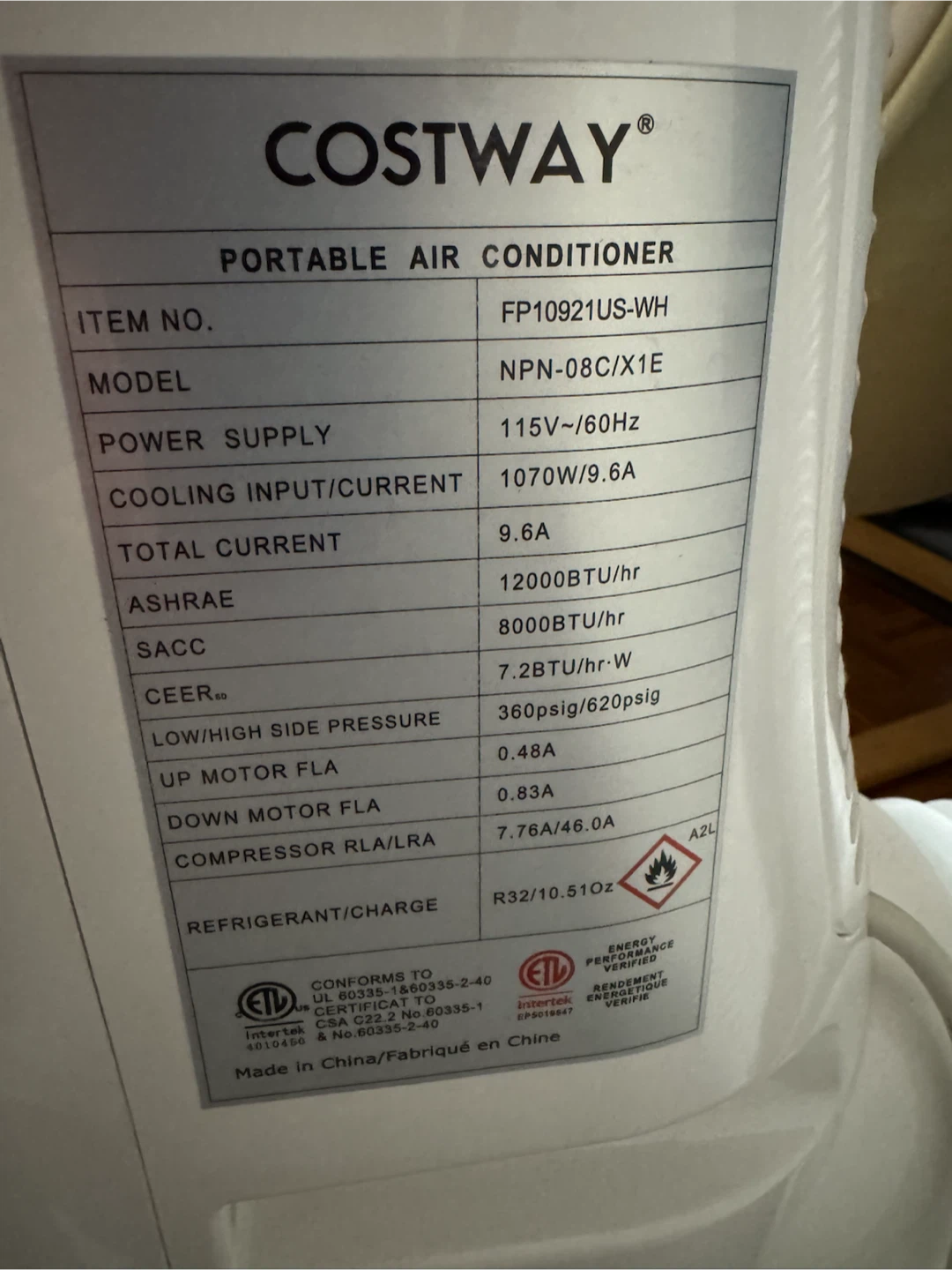 Costway portable air conditioner 12000 BTU - photo 4