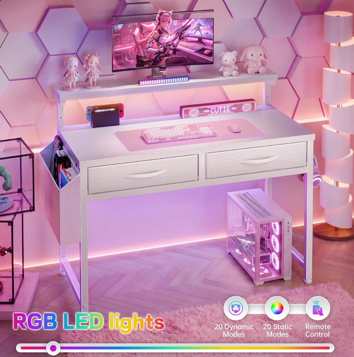 White Gaming Desk with RGB LED Lights - photo 4