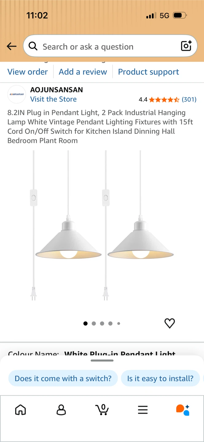 2 Pack Plug in Pendant Lights