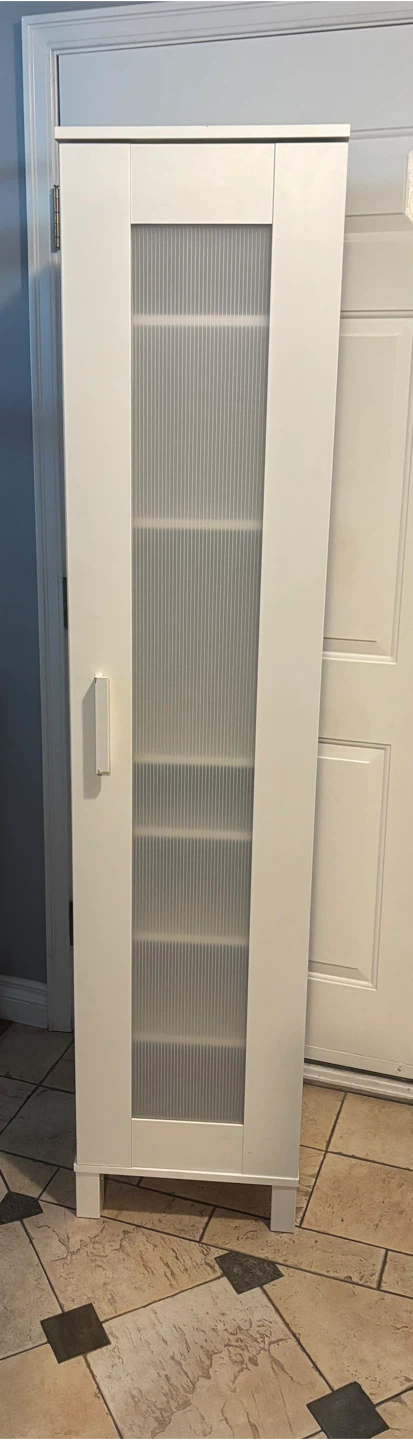 White Storage Cabinet with Frosted Glass Door - photo 2