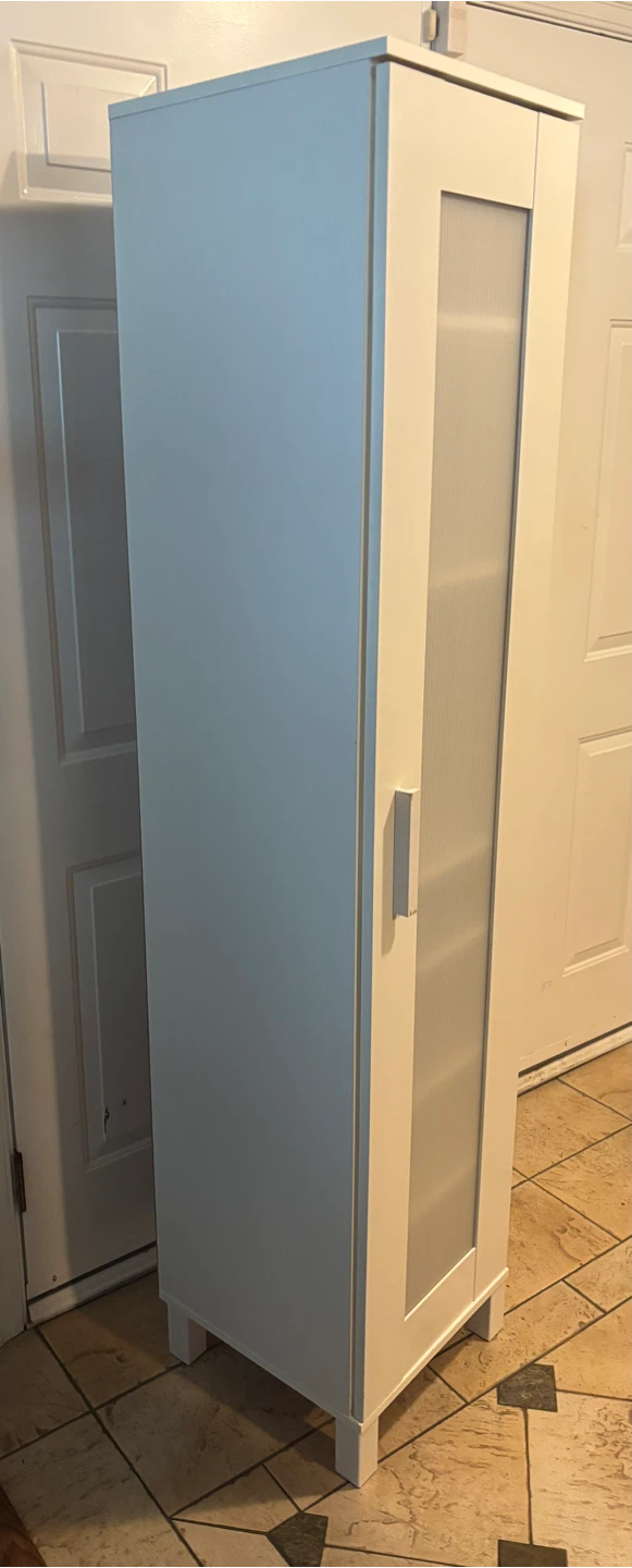 White Storage Cabinet with Frosted Glass Door - photo 4