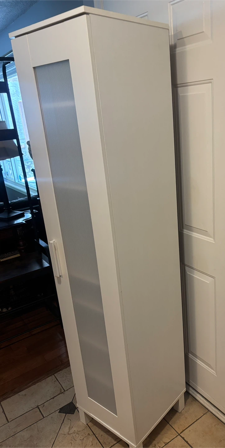 White Storage Cabinet with Frosted Glass Door - photo 3