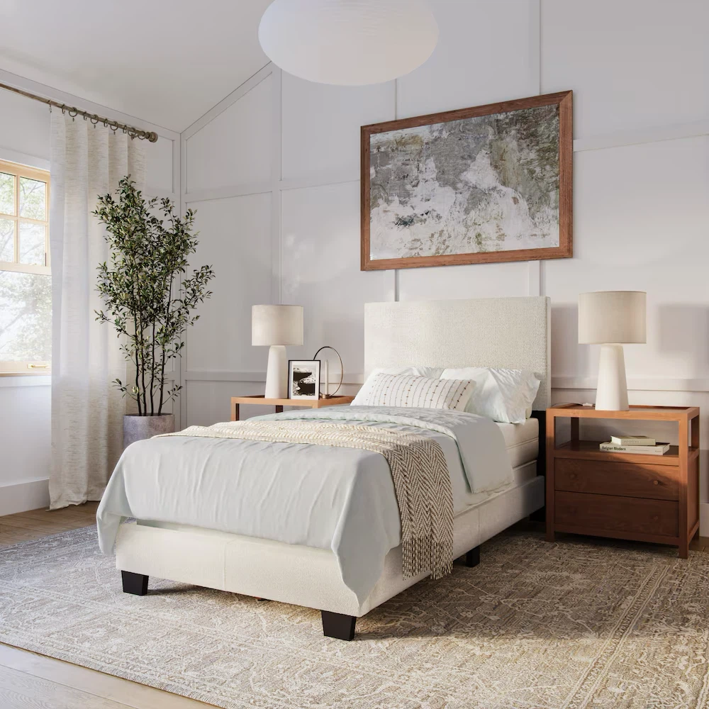 White Upholstered Twin Bed Frame