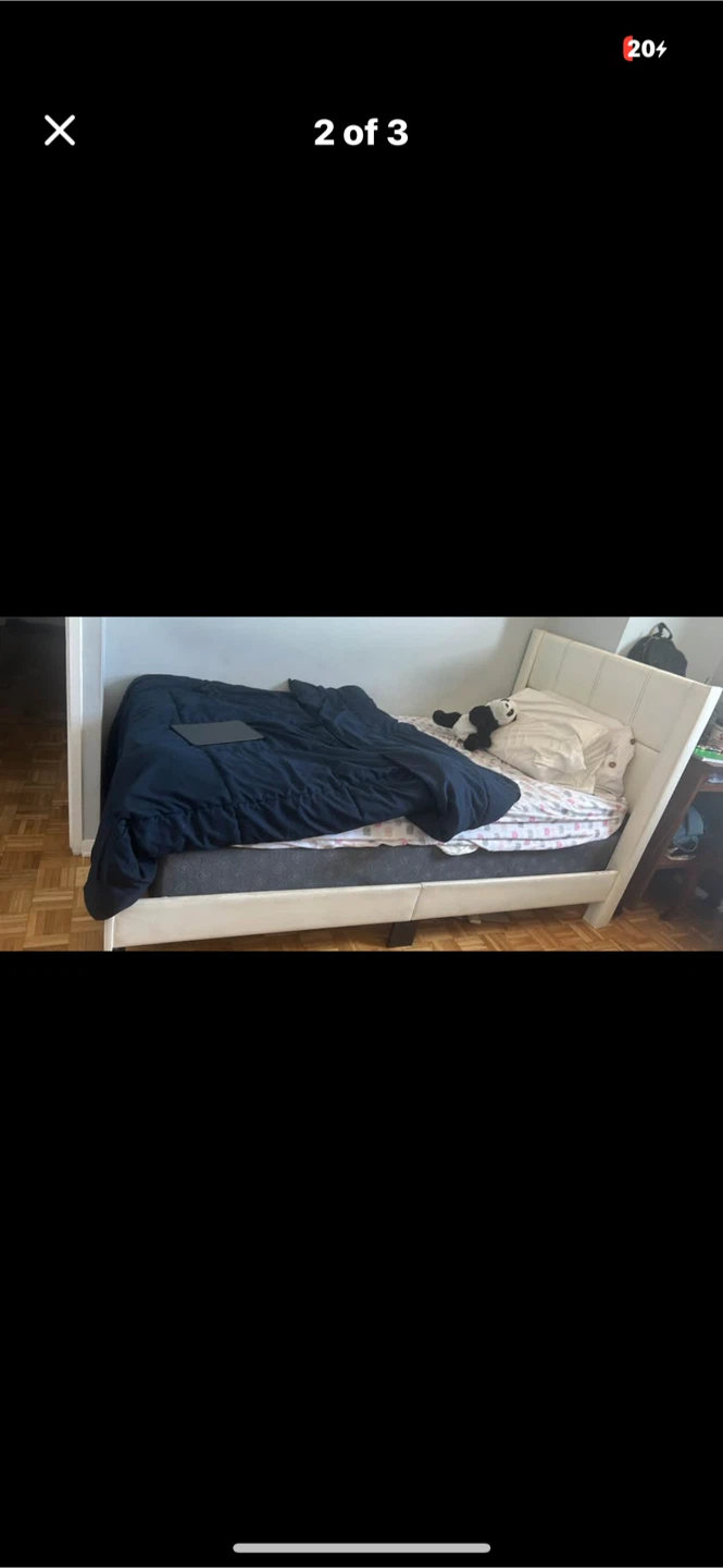 White Upholstered Twin Bed Frame - photo 2