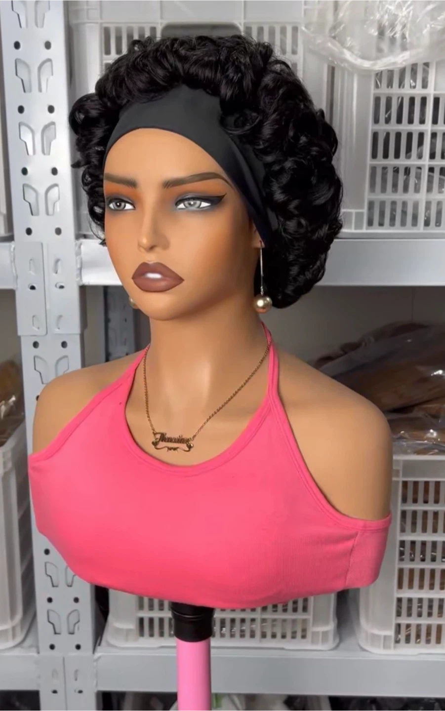 Black Curly Wig with Headband