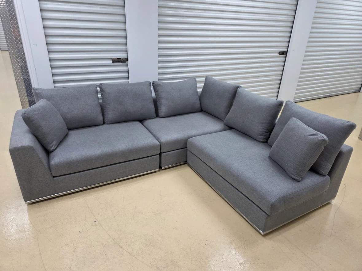 Stractube Grey Sectional Sofa with Pillows