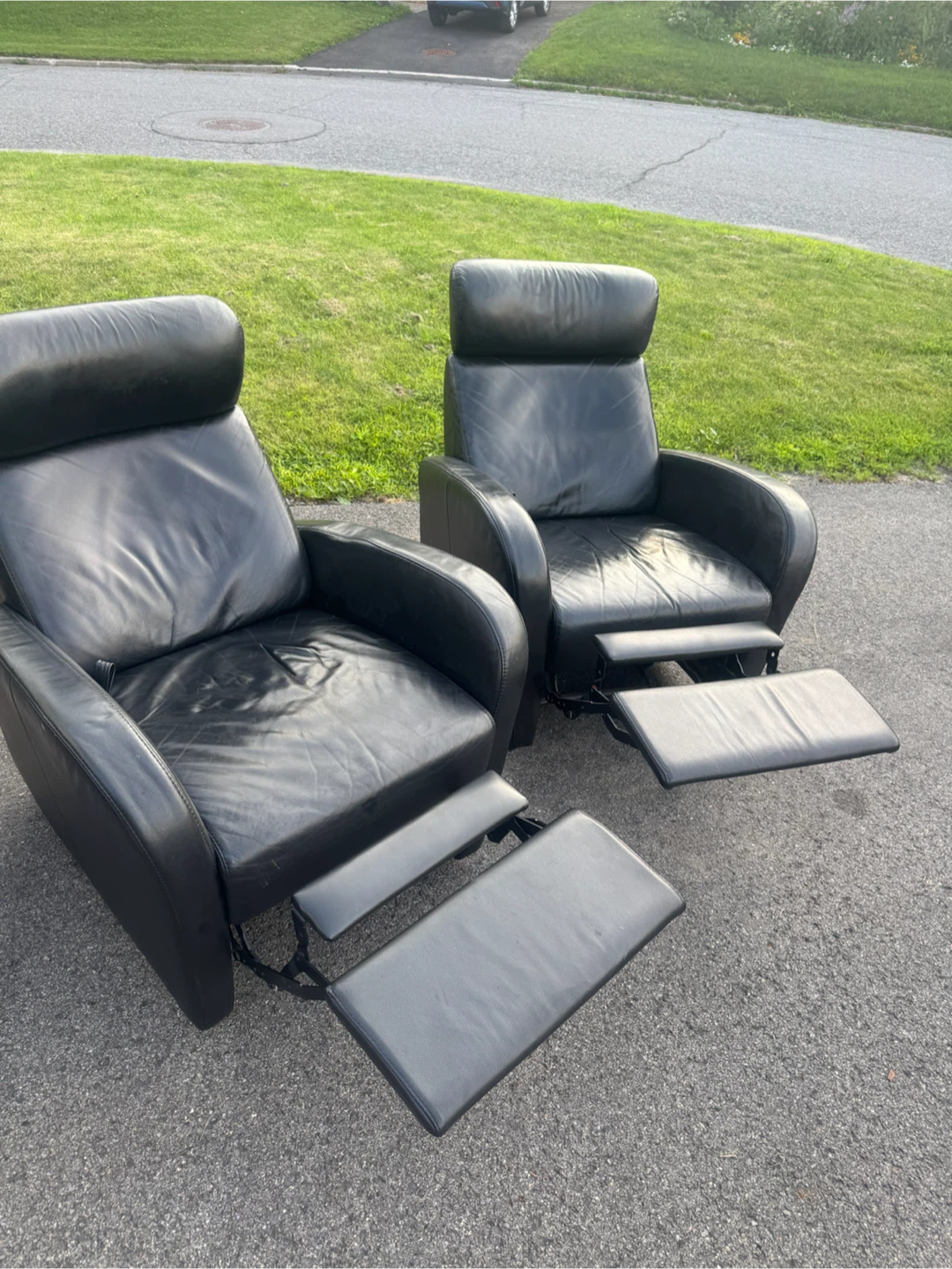 Pair of Black Leather Recliner Chairs