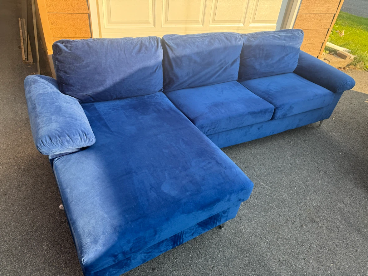 Blue Velvet Sectional Sofa - photo 2