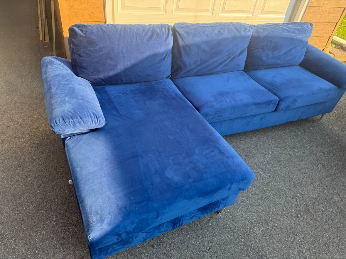 Blue Velvet Sectional Sofa - photo 4