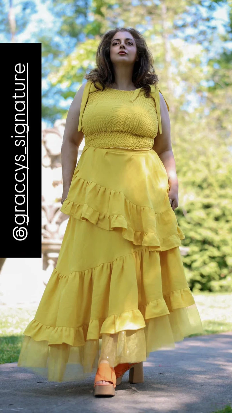 Yellow Tiered Maxi Dress with Smocked Bodice