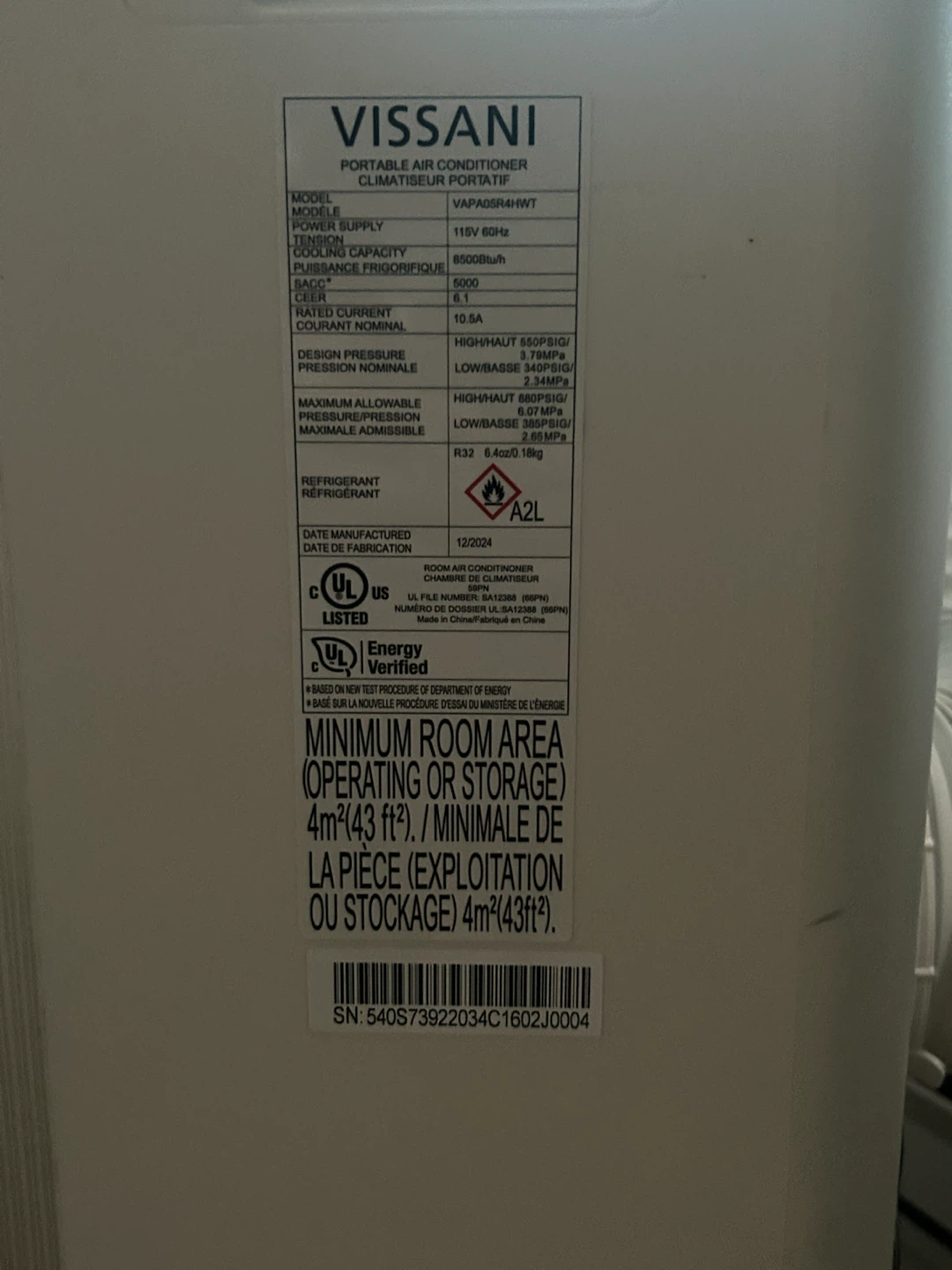 Vissani portable Air conditioner 5000 BTU - photo 3