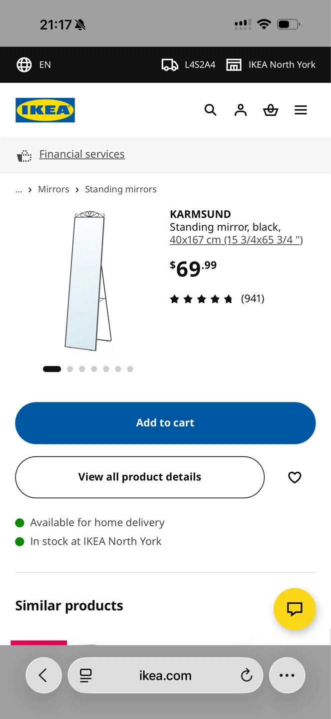 IKEA KARMSUND Standing Mirror, Black