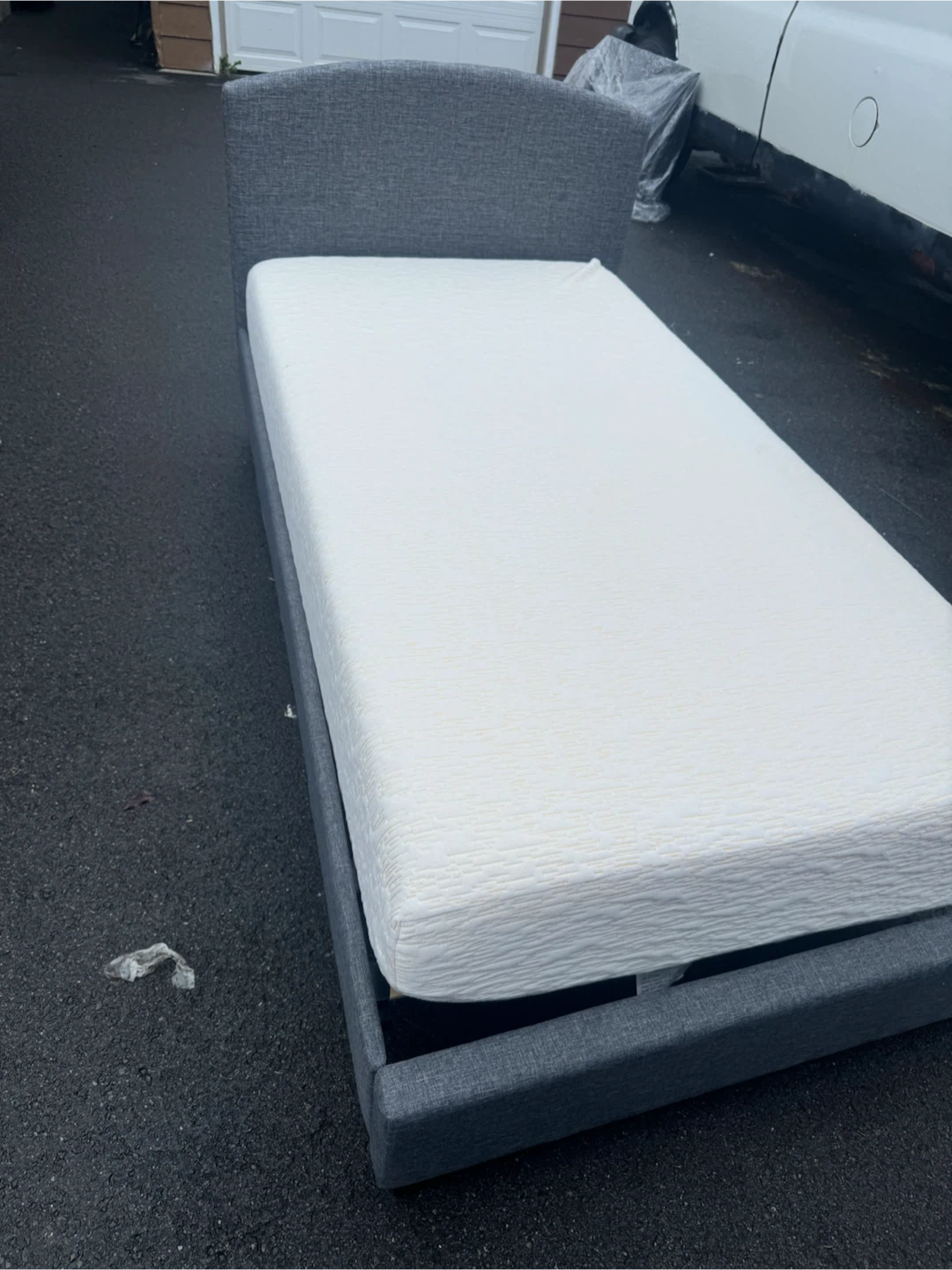 Grey Upholstered Twin Bed Frame with Mattress - photo 2