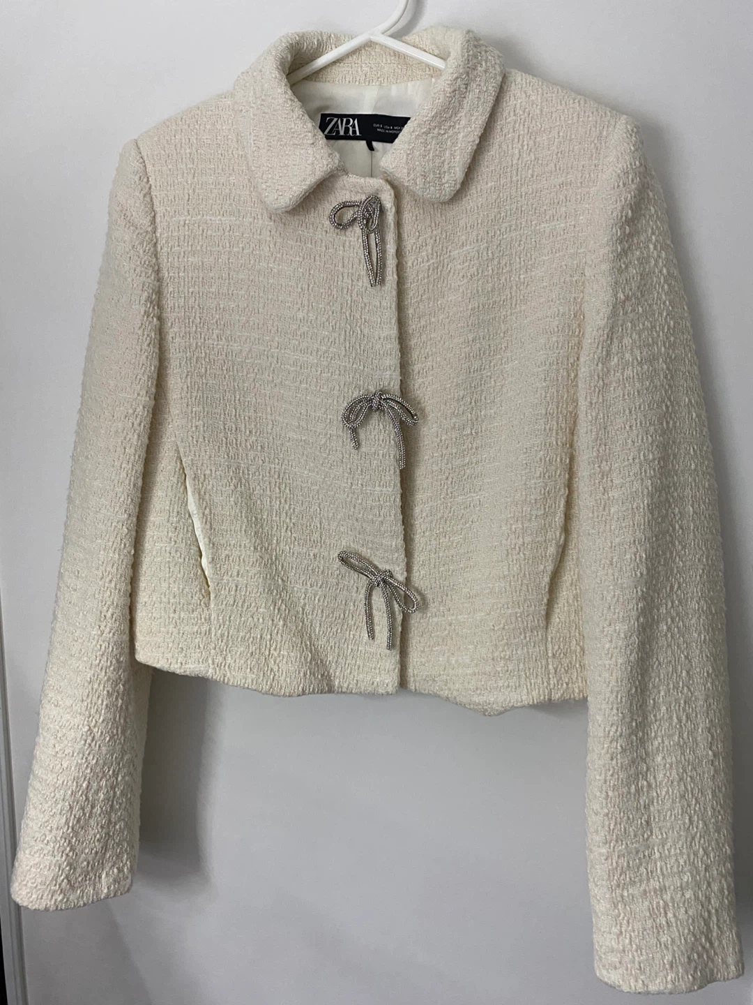 ZARA Tweed Blazer with Rhinestone Bows