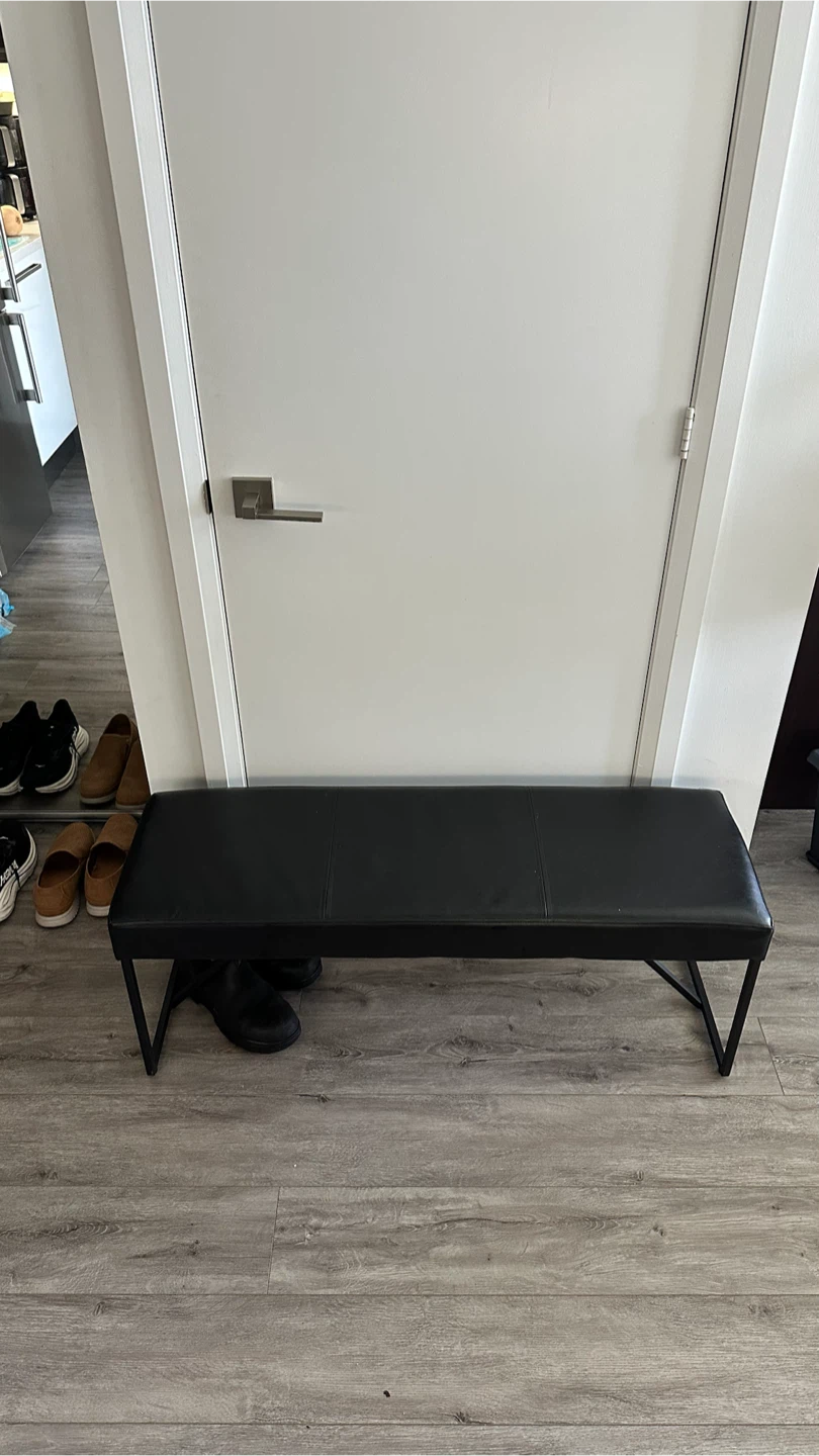 Black Faux Leather Bench with Shoe Rack